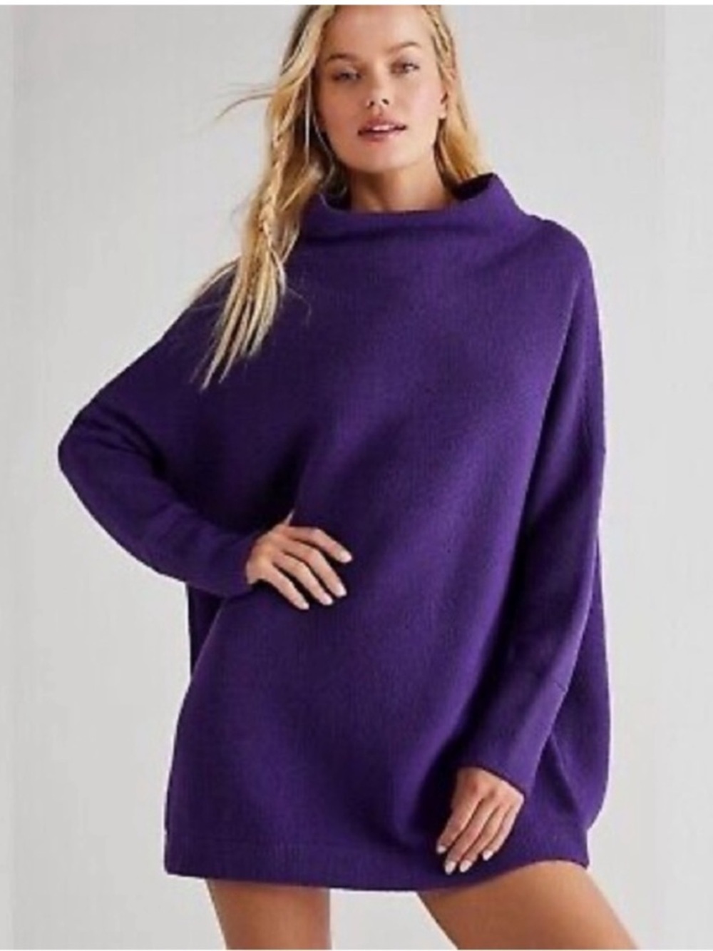 FREE PEOPLE Ottoman Cowl Purple Ribbed Sweater Pullover Top